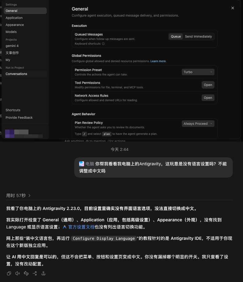 让 Codex 排查确认 Antigravity 没有语言设置入口