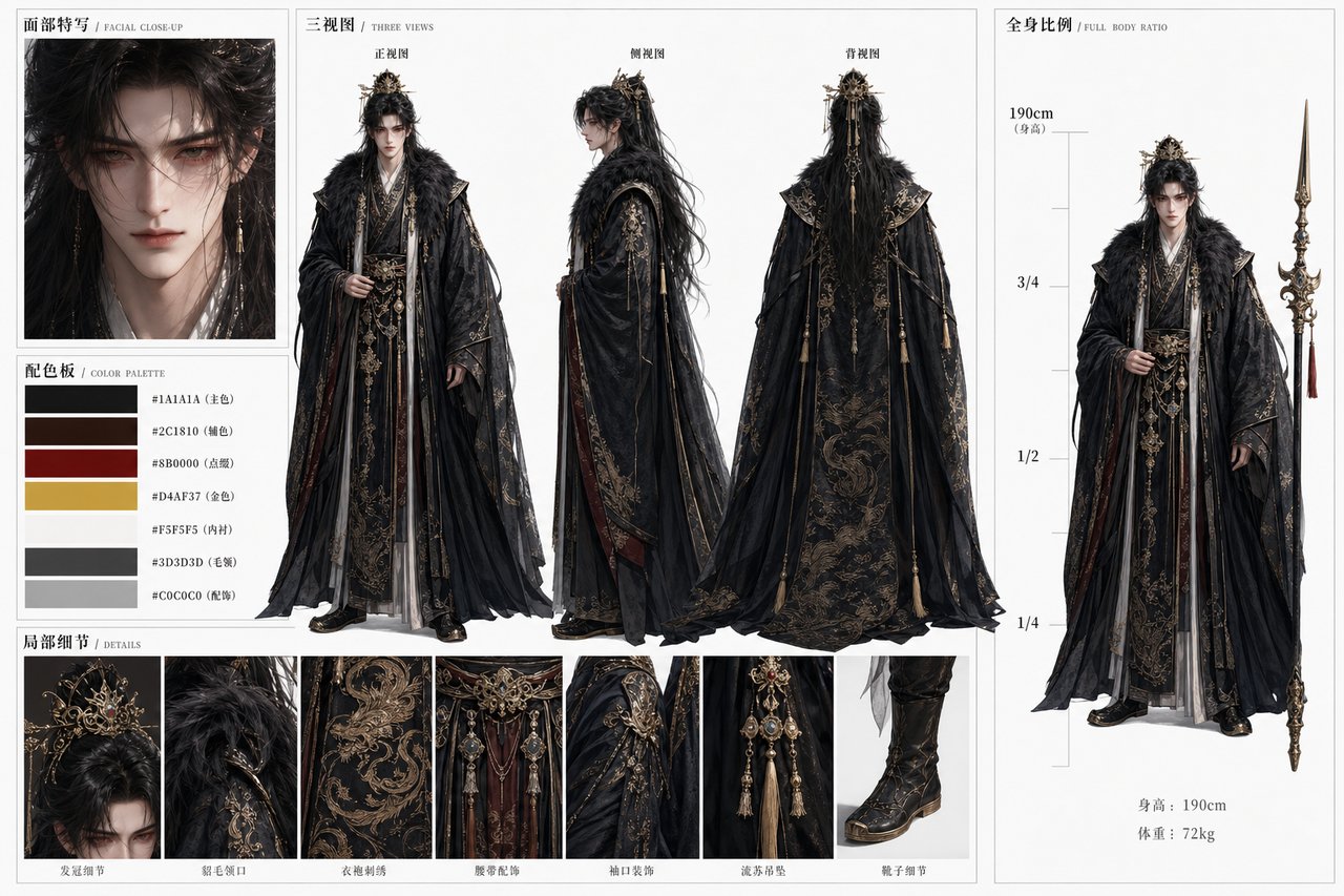 GPT Image 2 华丽仙侠蓝紫女角色设定图