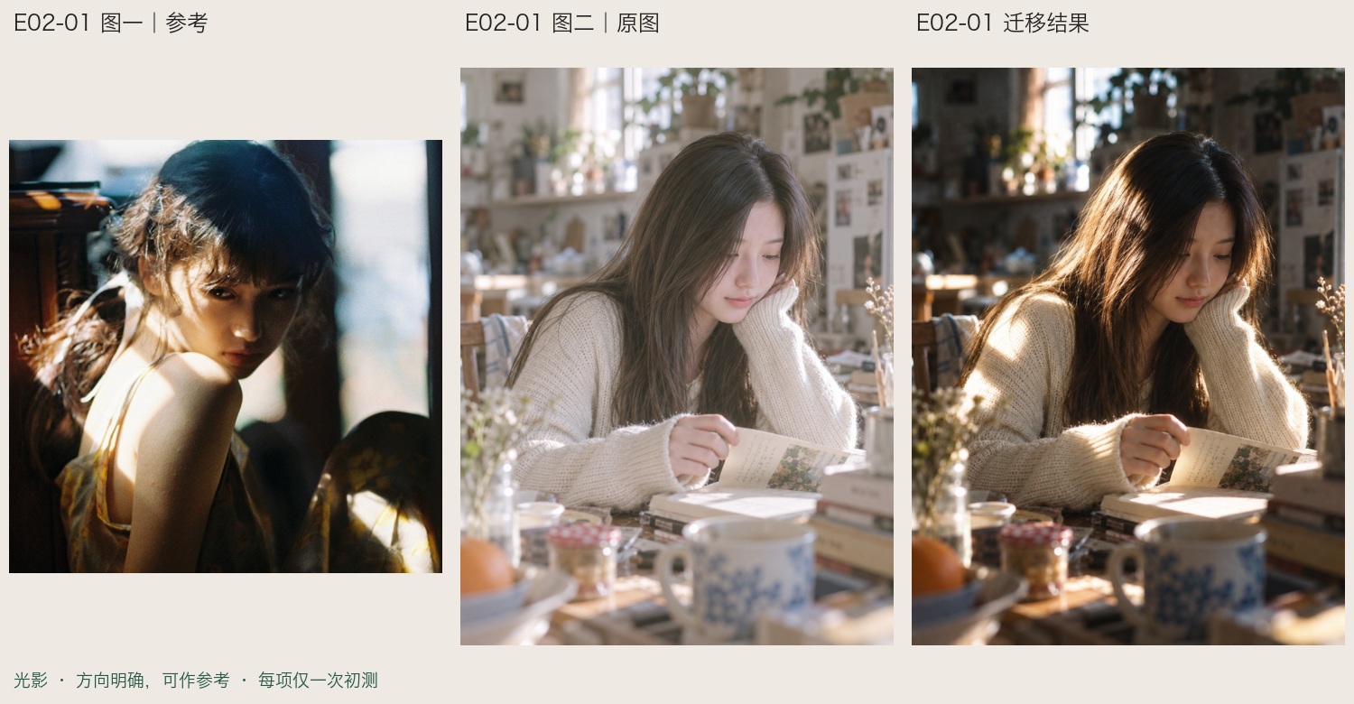 光影与色彩迁移三图对比