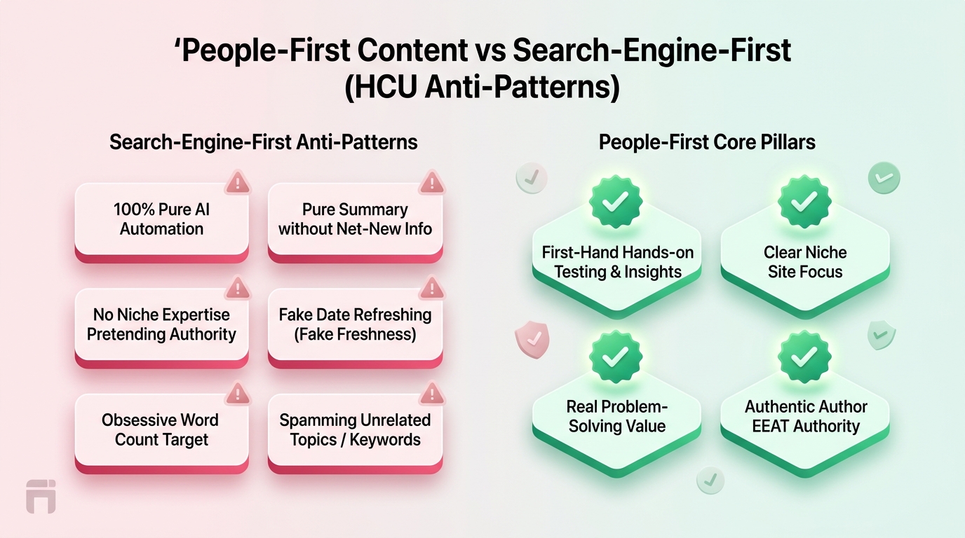 People-First vs Search-Engine-First 6 大反模式对照